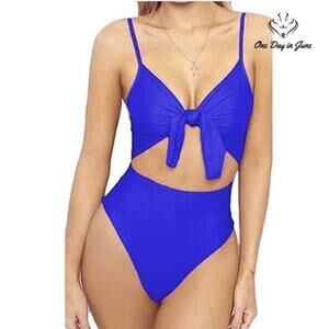 Qearal Tie Front Strappy One Piece Swimsuit Size M